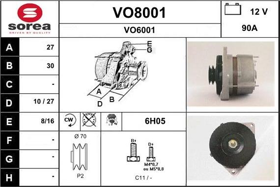 SNRA VO8001 - Alternator autospares.lv