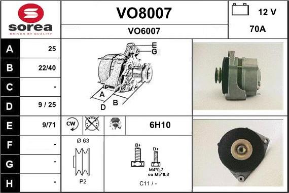 SNRA VO8007 - Alternator autospares.lv