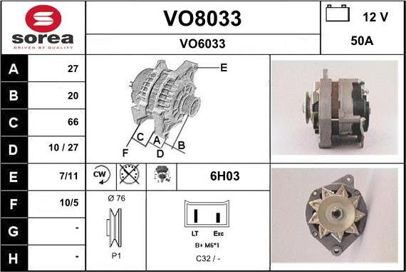 SNRA VO8033 - Alternator autospares.lv