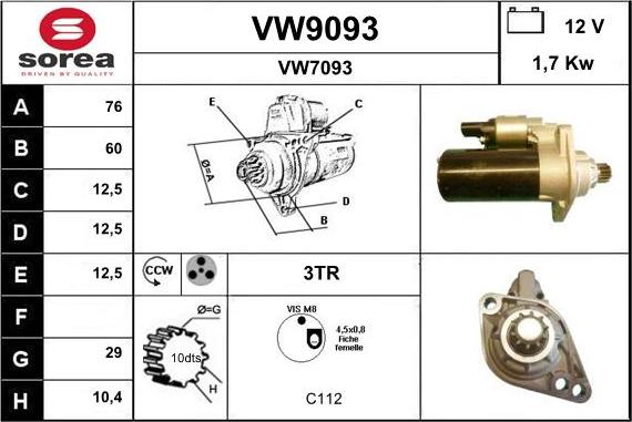 SNRA VW9093 - Starter autospares.lv