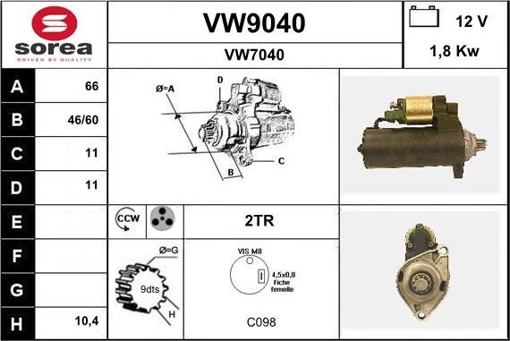 SNRA VW9040 - Starter autospares.lv