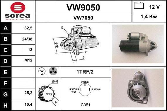 SNRA VW9050 - Starter autospares.lv
