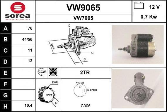 SNRA VW9065 - Starter autospares.lv