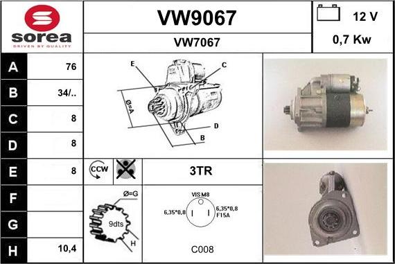 SNRA VW9067 - Starter autospares.lv