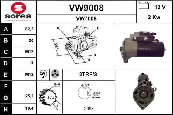 SNRA VW9008 - Starter autospares.lv