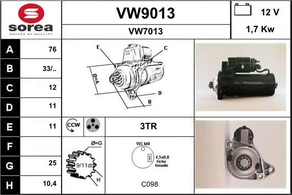 SNRA VW9013 - Starter autospares.lv