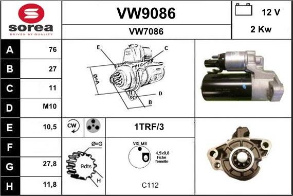 SNRA VW9086 - Starter autospares.lv