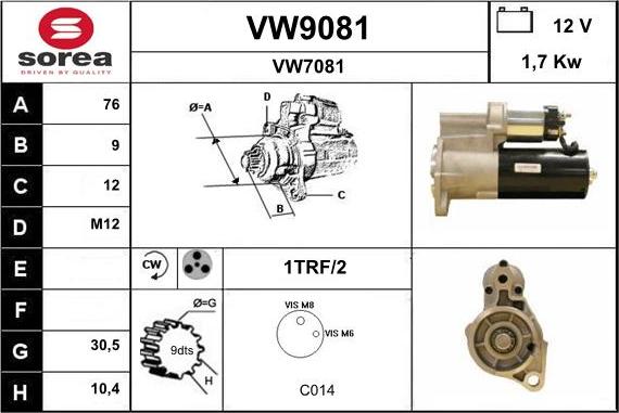 SNRA VW9081 - Starter autospares.lv