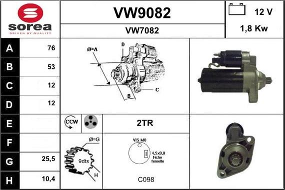 SNRA VW9082 - Starter autospares.lv