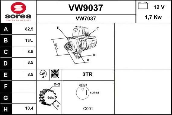 SNRA VW9037 - Starter autospares.lv