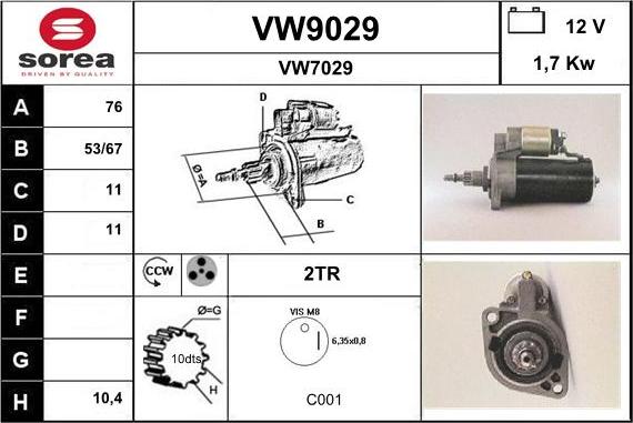 SNRA VW9029 - Starter autospares.lv