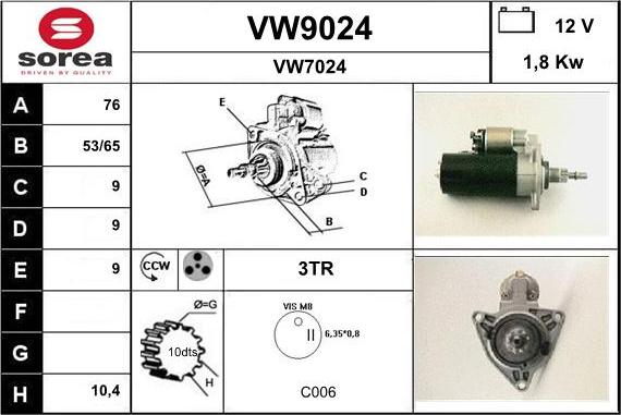 SNRA VW9024 - Starter autospares.lv