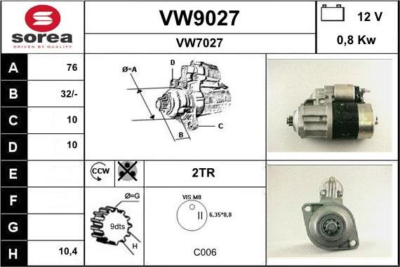 SNRA VW9027 - Starter autospares.lv