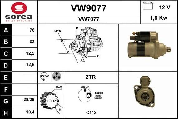 SNRA VW9077 - Starter autospares.lv