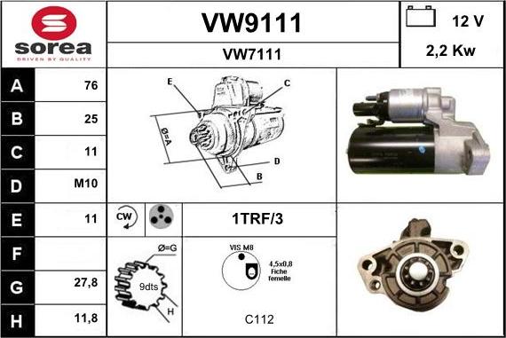 SNRA VW9111 - Starter autospares.lv