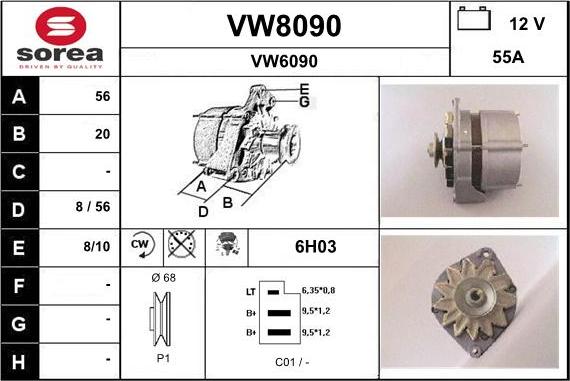 SNRA VW8090 - Alternator autospares.lv