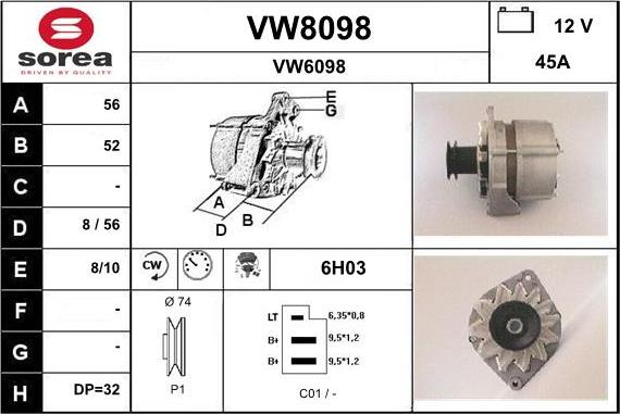 SNRA VW8098 - Alternator autospares.lv