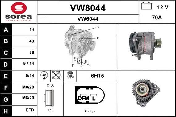 SNRA VW8044 - Alternator autospares.lv