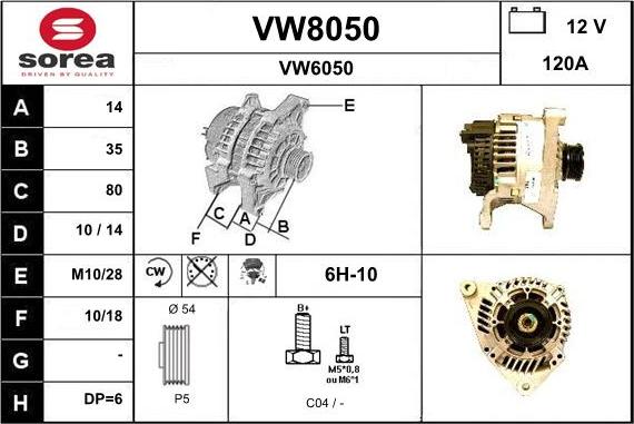 SNRA VW8050 - Alternator autospares.lv