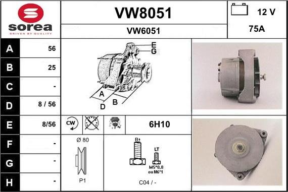 SNRA VW8051 - Alternator autospares.lv