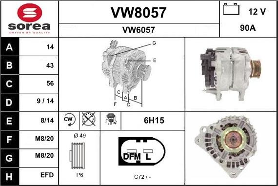 SNRA VW8057 - Alternator autospares.lv