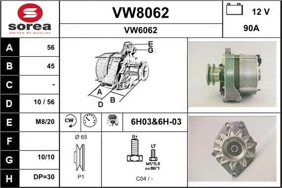 SNRA VW8062 - Alternator autospares.lv