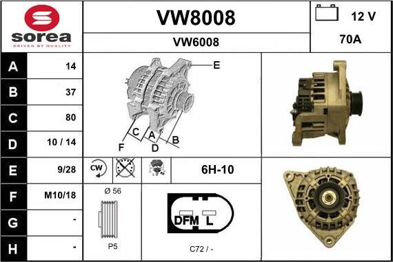 SNRA VW8008 - Alternator autospares.lv