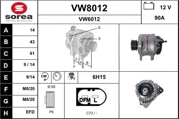 SNRA VW8012 - Alternator autospares.lv