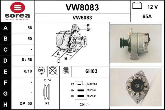 SNRA VW8083 - Alternator autospares.lv