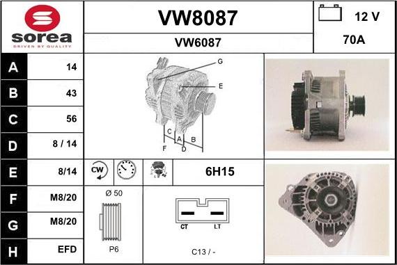SNRA VW8087 - Alternator autospares.lv