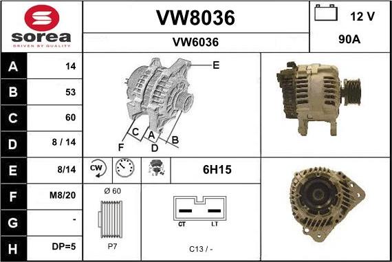 SNRA VW8036 - Alternator autospares.lv