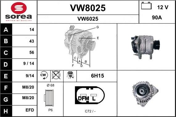 SNRA VW8025 - Alternator autospares.lv