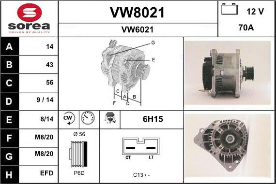 SNRA VW8021 - Alternator autospares.lv