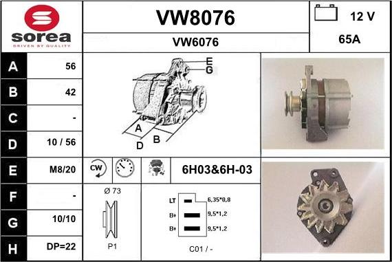 SNRA VW8076 - Alternator autospares.lv