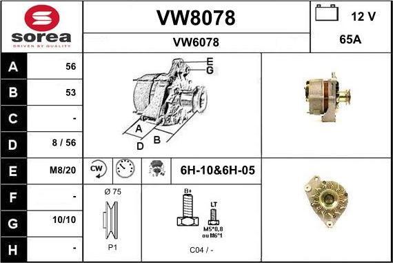 SNRA VW8078 - Alternator autospares.lv