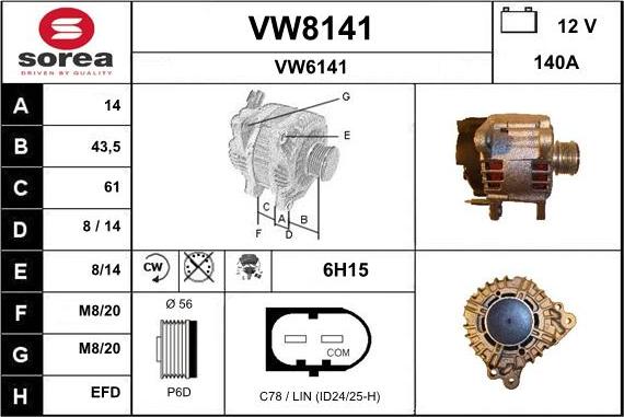 SNRA VW8141 - Alternator autospares.lv