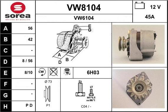 SNRA VW8104 - Alternator autospares.lv