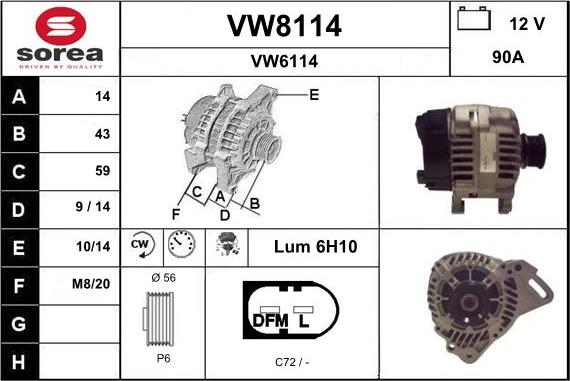 SNRA VW8114 - Alternator autospares.lv