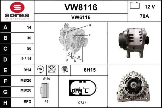 SNRA VW8116 - Alternator autospares.lv