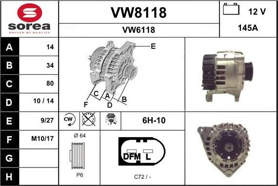 SNRA VW8118 - Alternator autospares.lv