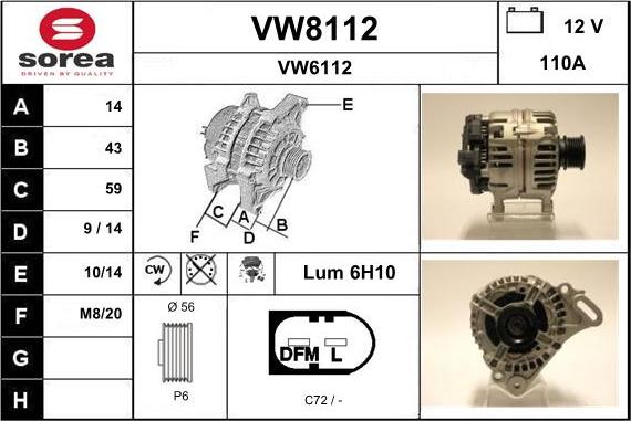 SNRA VW8112 - Alternator autospares.lv