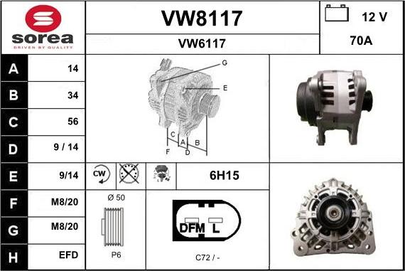 SNRA VW8117 - Alternator autospares.lv