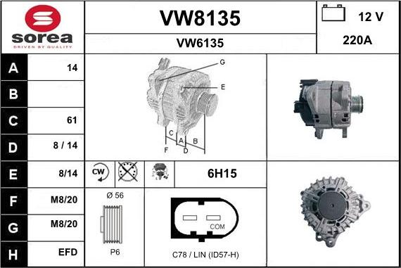 SNRA VW8135 - Alternator autospares.lv