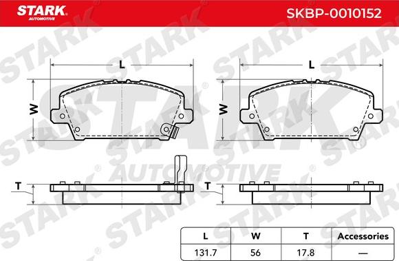 Stark SKBP-0010152 - Brake Pad Set, disc brake autospares.lv