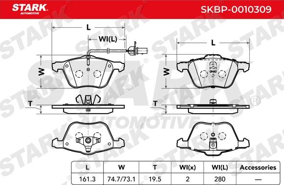 Stark SKBP-0010309 - Brake Pad Set, disc brake autospares.lv