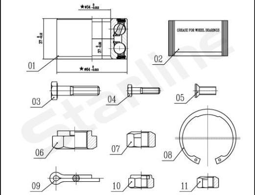 Starline LO 00593 - Wheel hub, bearing Kit autospares.lv