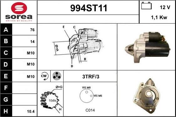 STARTCAR 994ST11 - Starter autospares.lv