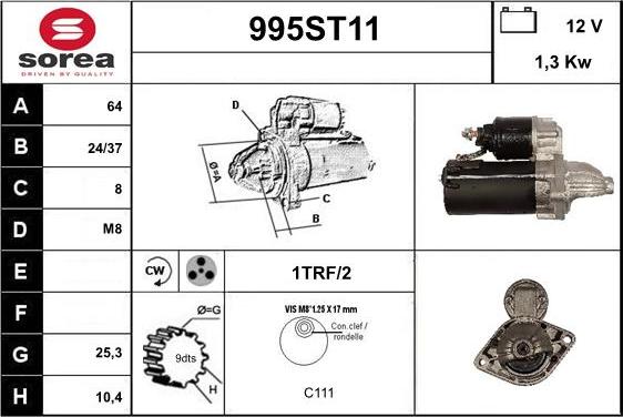 STARTCAR 995ST11 - Starter autospares.lv