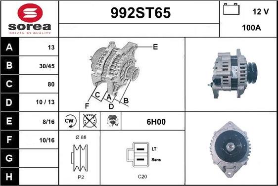 STARTCAR 992ST65 - Alternator autospares.lv