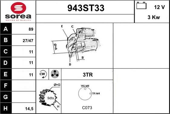 STARTCAR 943ST33 - Starter autospares.lv